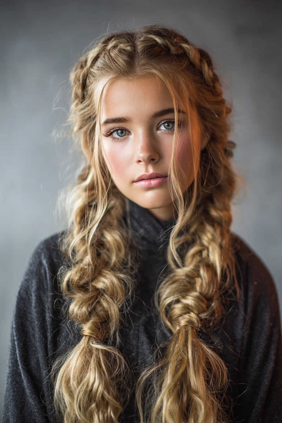 Boho Double Dutch Braids with Textured Beach Waves
