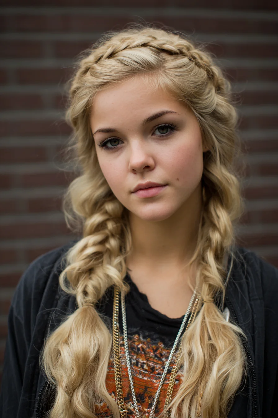 Boho Textured Double Braids with Crown Twist — long hair styling