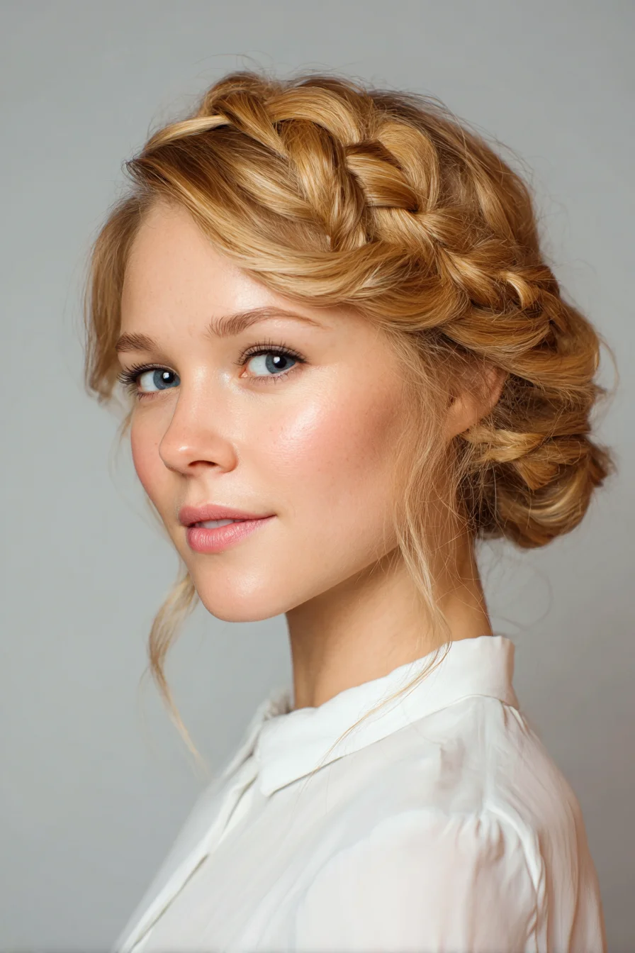 Crown Dutch Braid Updo - Braided Low Chignon for Medium to Long Hair
