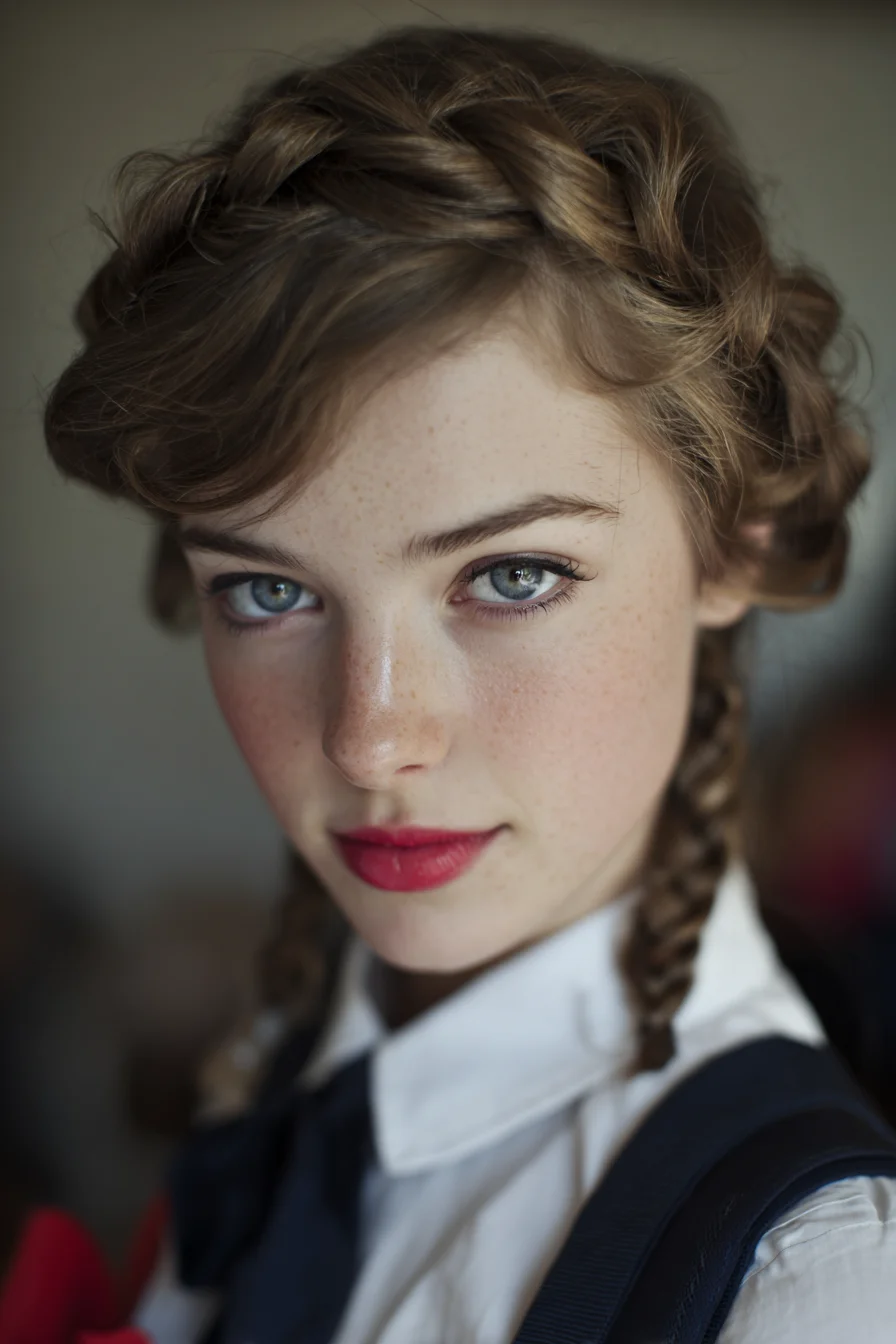 Halo Crown with Double Dutch Braids and Soft Face‑Framing Pieces