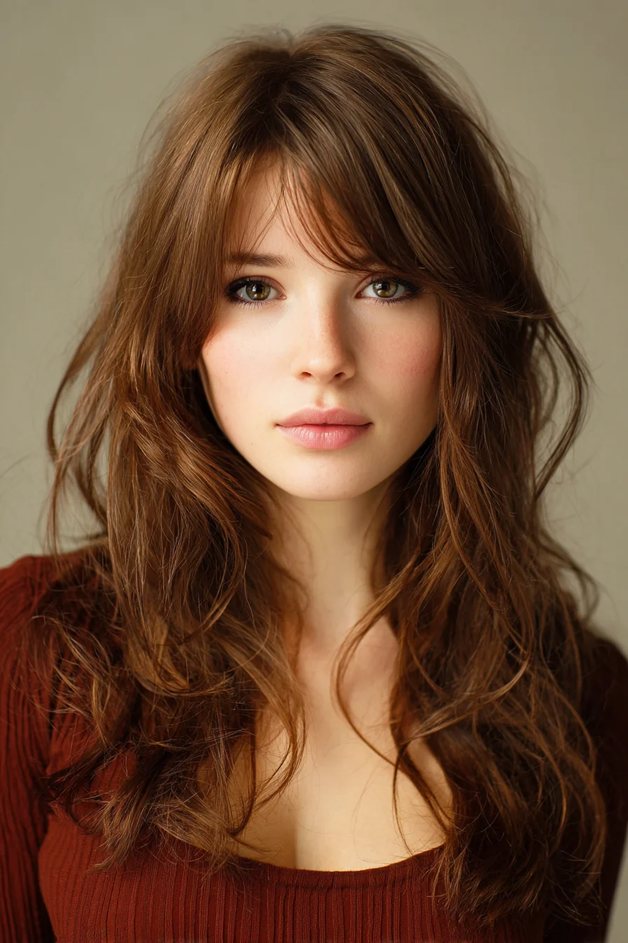 Long Layered Cut with Curtain Bangs and Textured Waves
