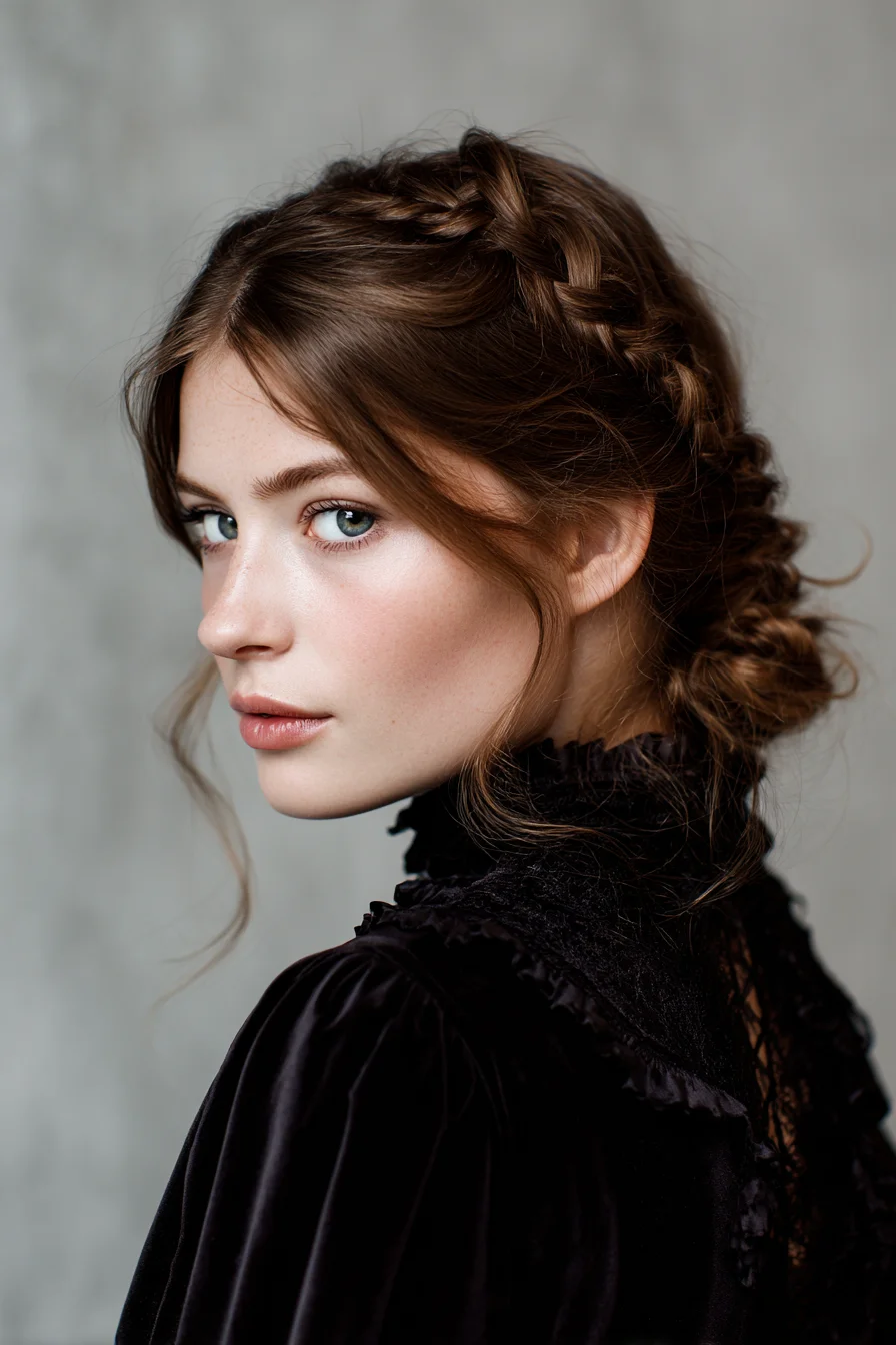 Romantic Crown Braid into Low Messy Bun — Braided Updo for Medium to Long Hair