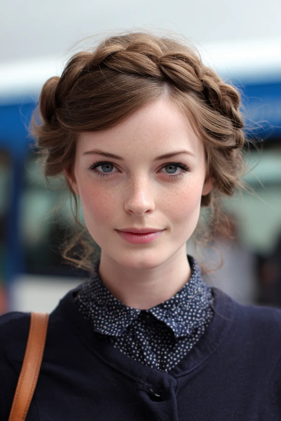 Soft Halo Crown Braid Updo for Medium-Length Wavy Hair