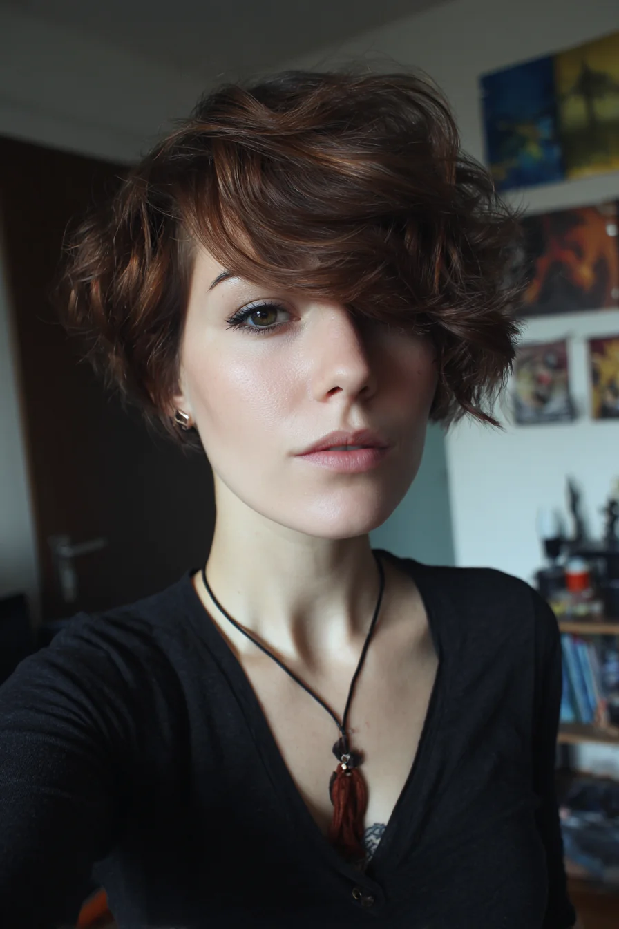 Textured Asymmetrical Pixie-Bob with Side‑Swept Waves