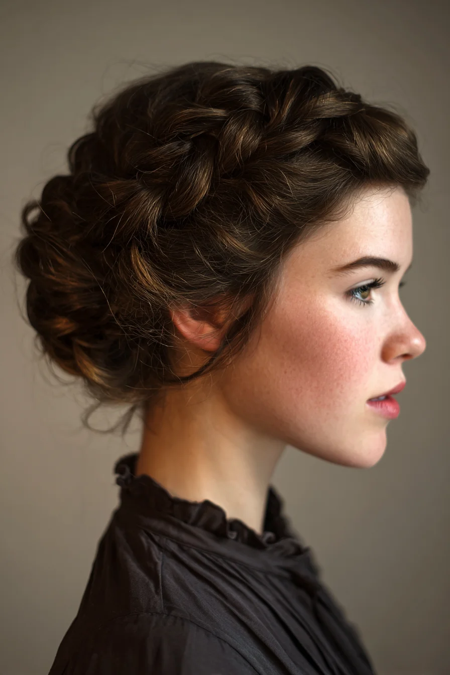 Textured Braided Crown Updo — Loose Romantic Upstyle for Medium to Long Hair
