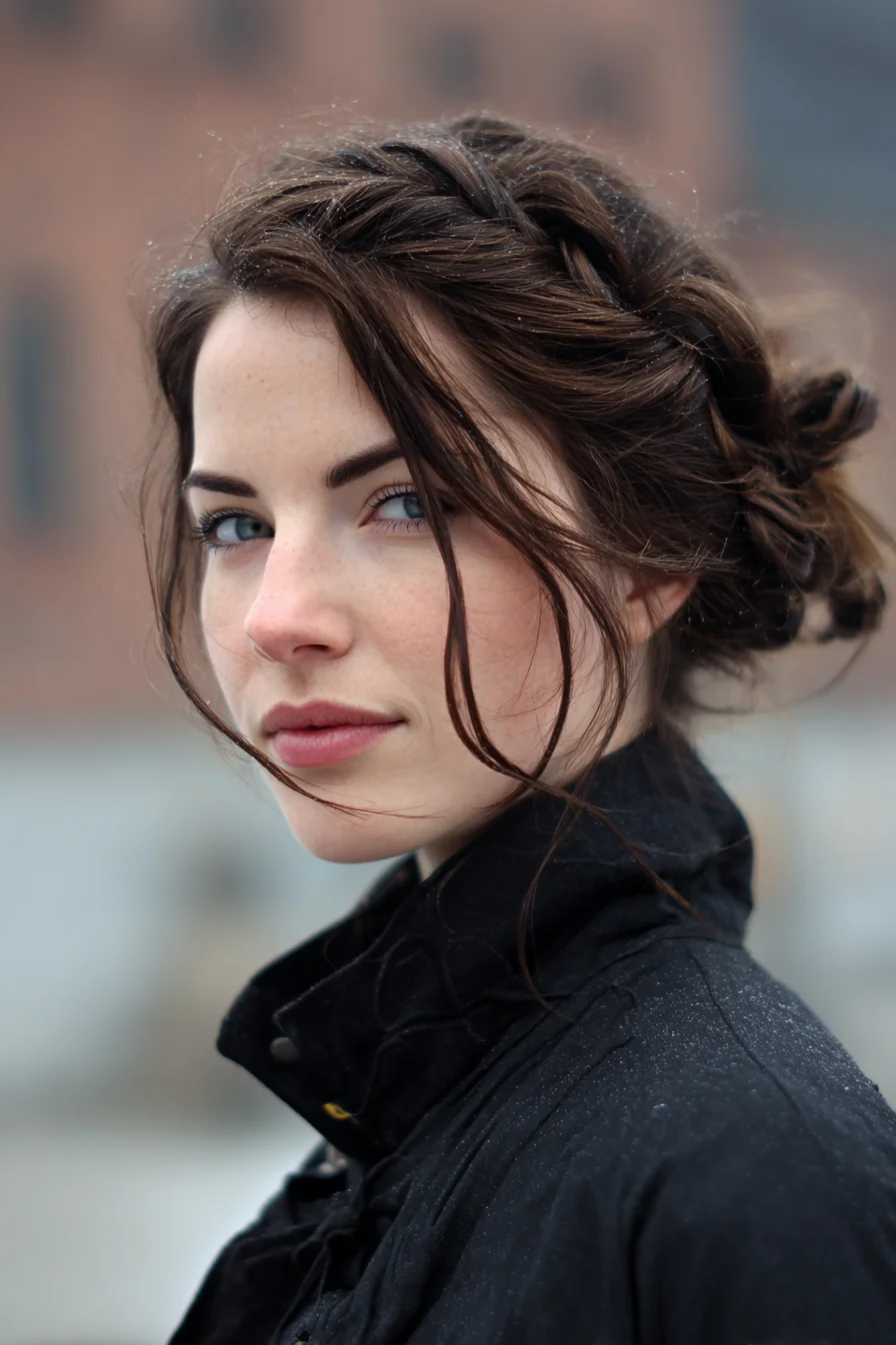 Textured Braided Updo with Loose Face‑Framing Tendrils