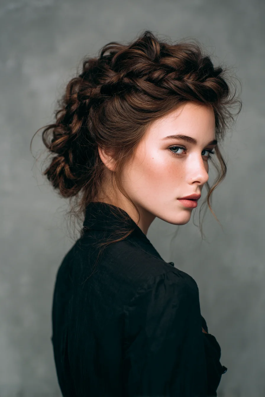 Textured Crown Braid Updo for Medium–Thick Hair