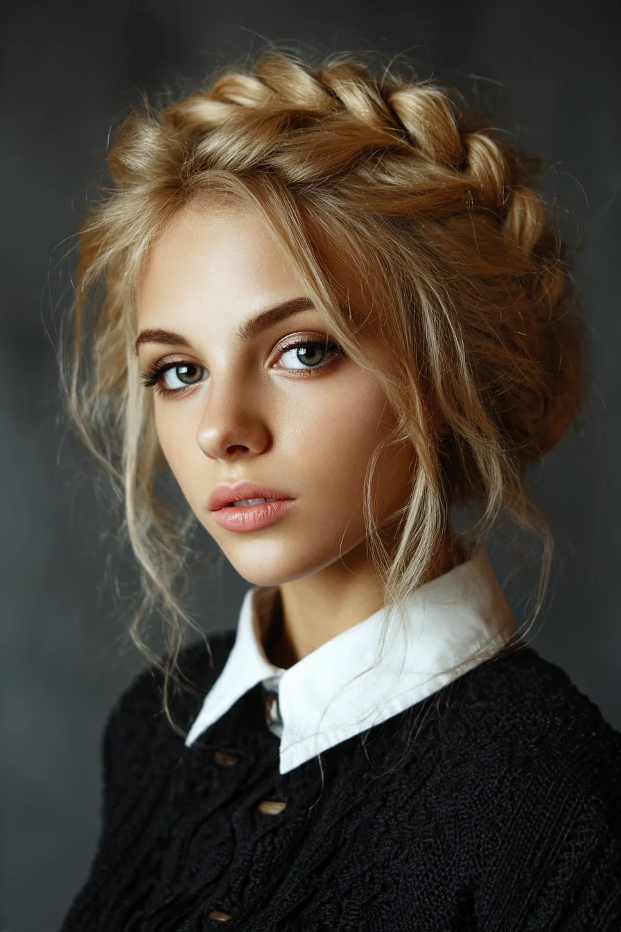 Textured Crown Braid Updo — Soft Boho Braided Updo for Medium‑Long Hair