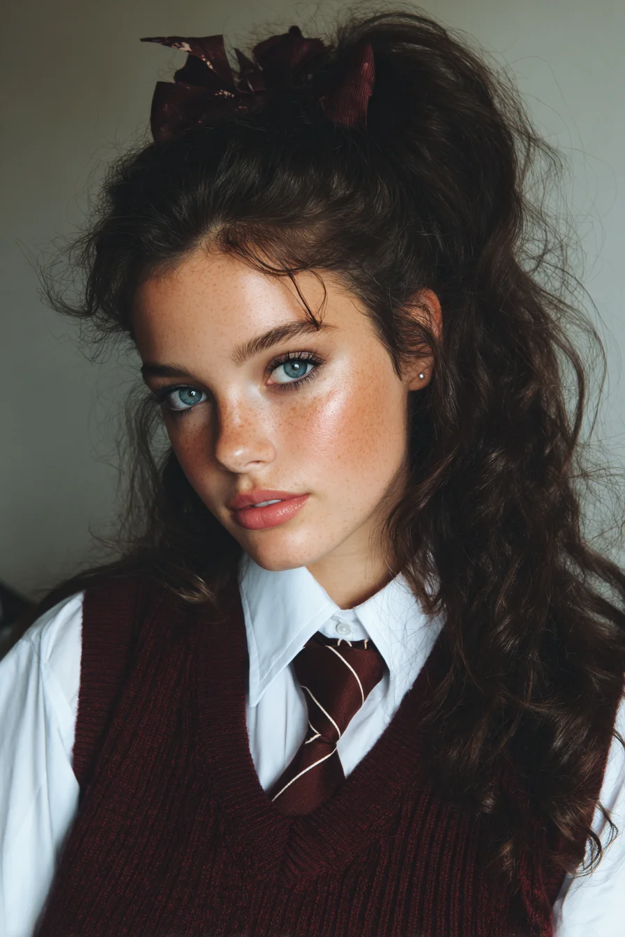 Textured Half‑Up High Pony with Face‑Framing Wisps for Wavy or Curly Hair