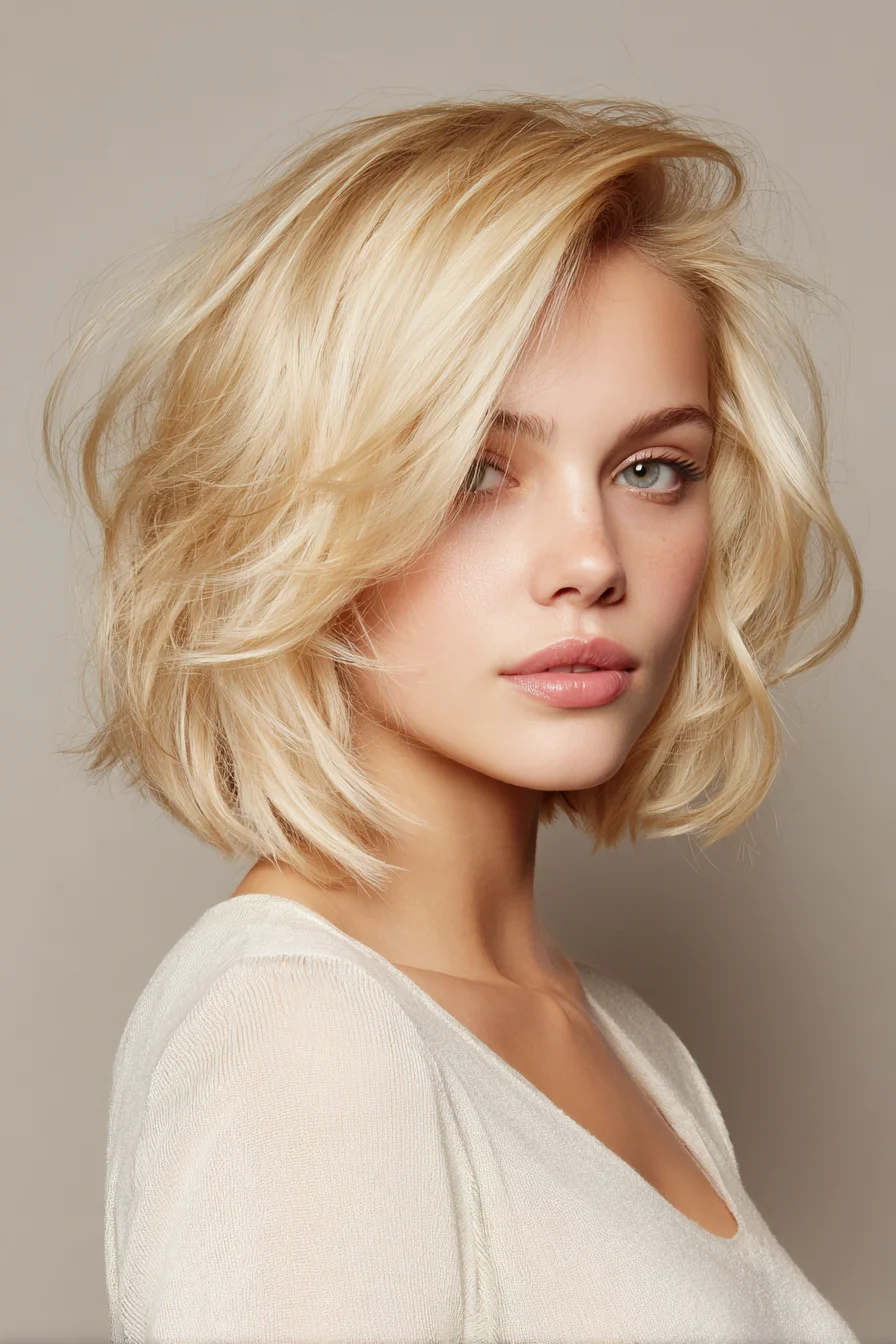 Textured Layered Blonde Bob with Voluminous Blowout