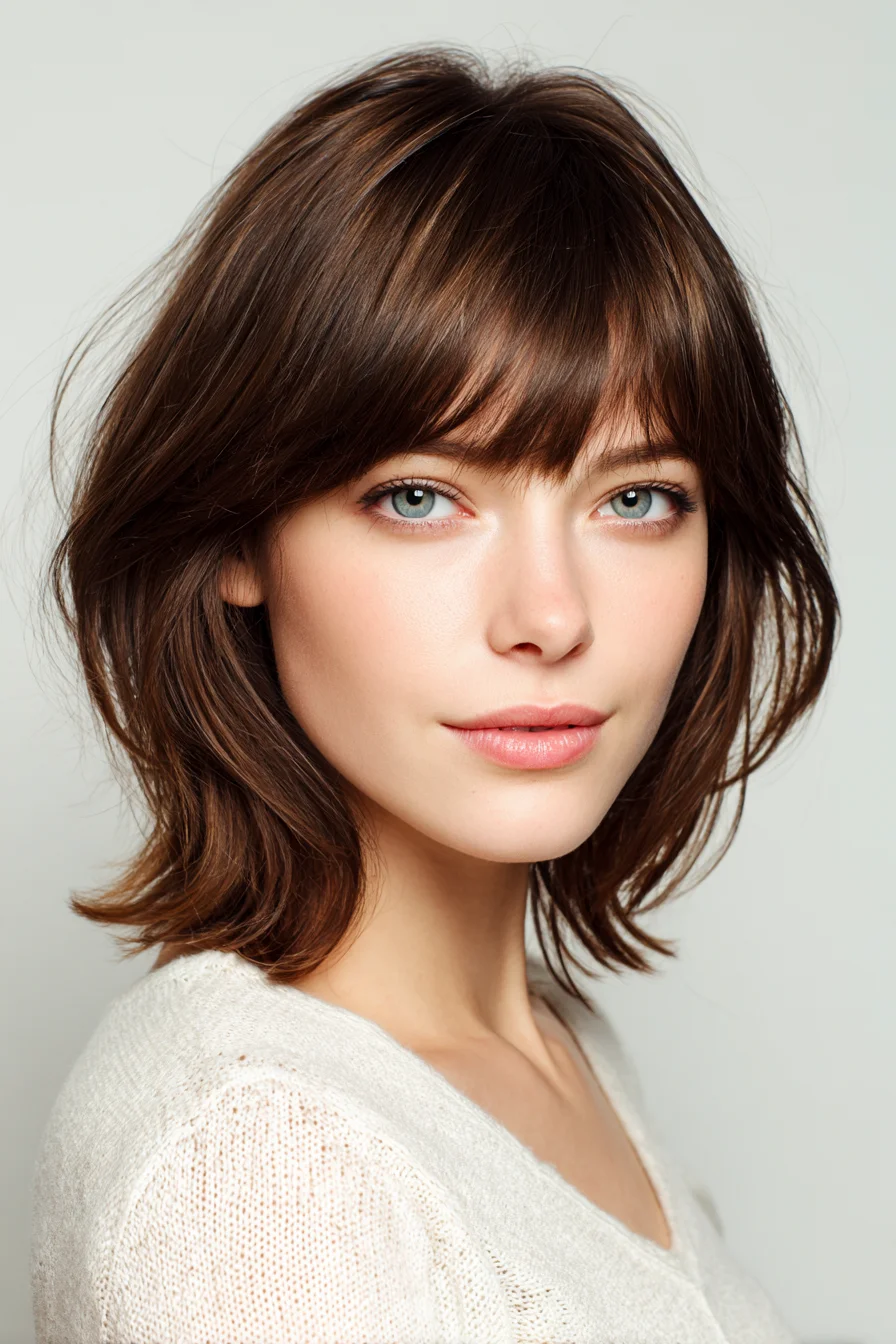 Textured Layered Lob with Soft Curtain Bangs