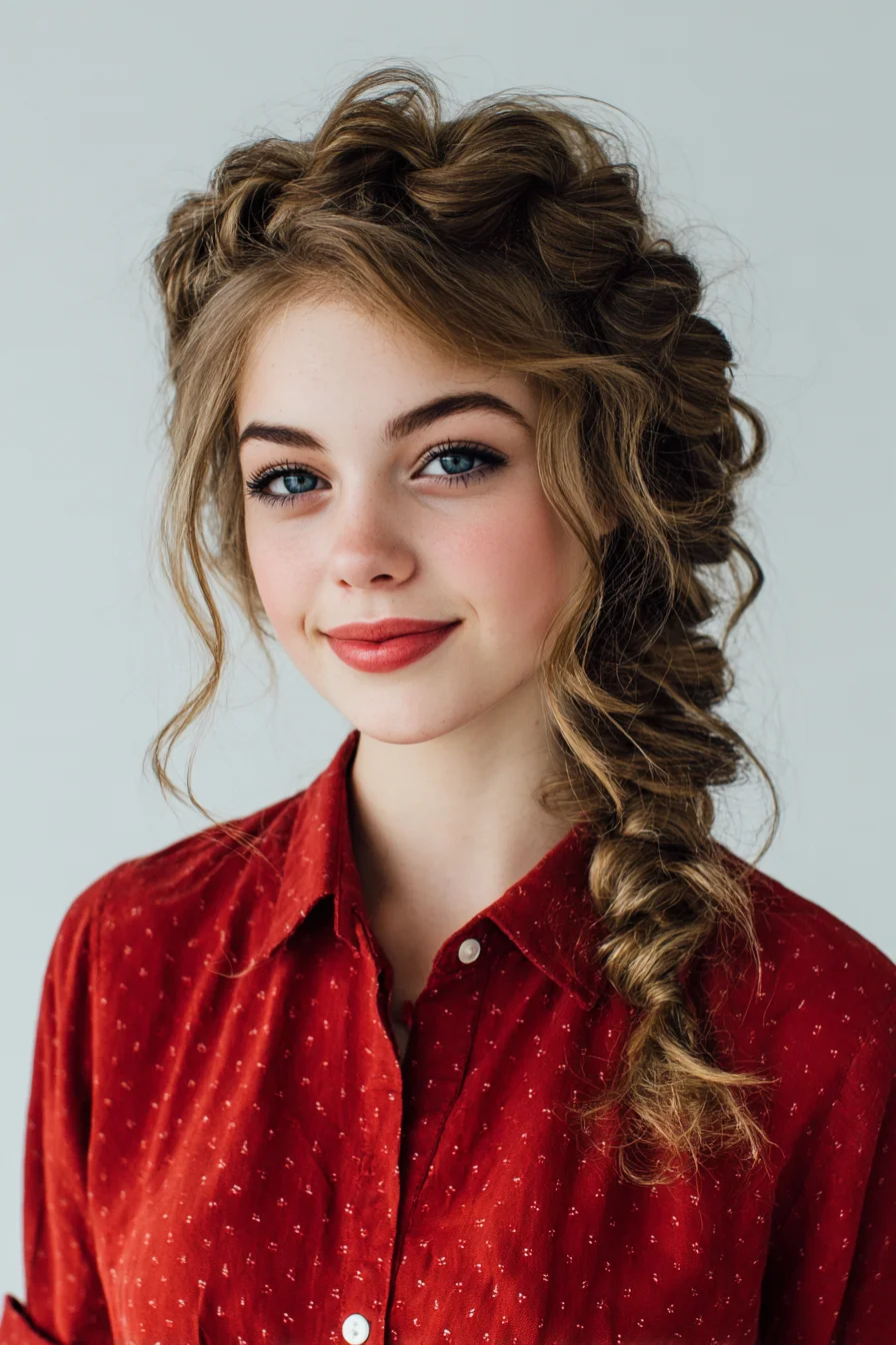 Textured Romantic Side Fishtail Braid with Soft Face‑Framing Tendrils