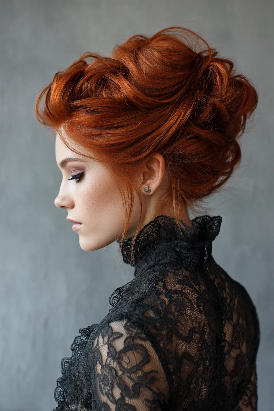 Textured Romantic Updo with Soft Face-Framing Pieces for Red or Copper Hair