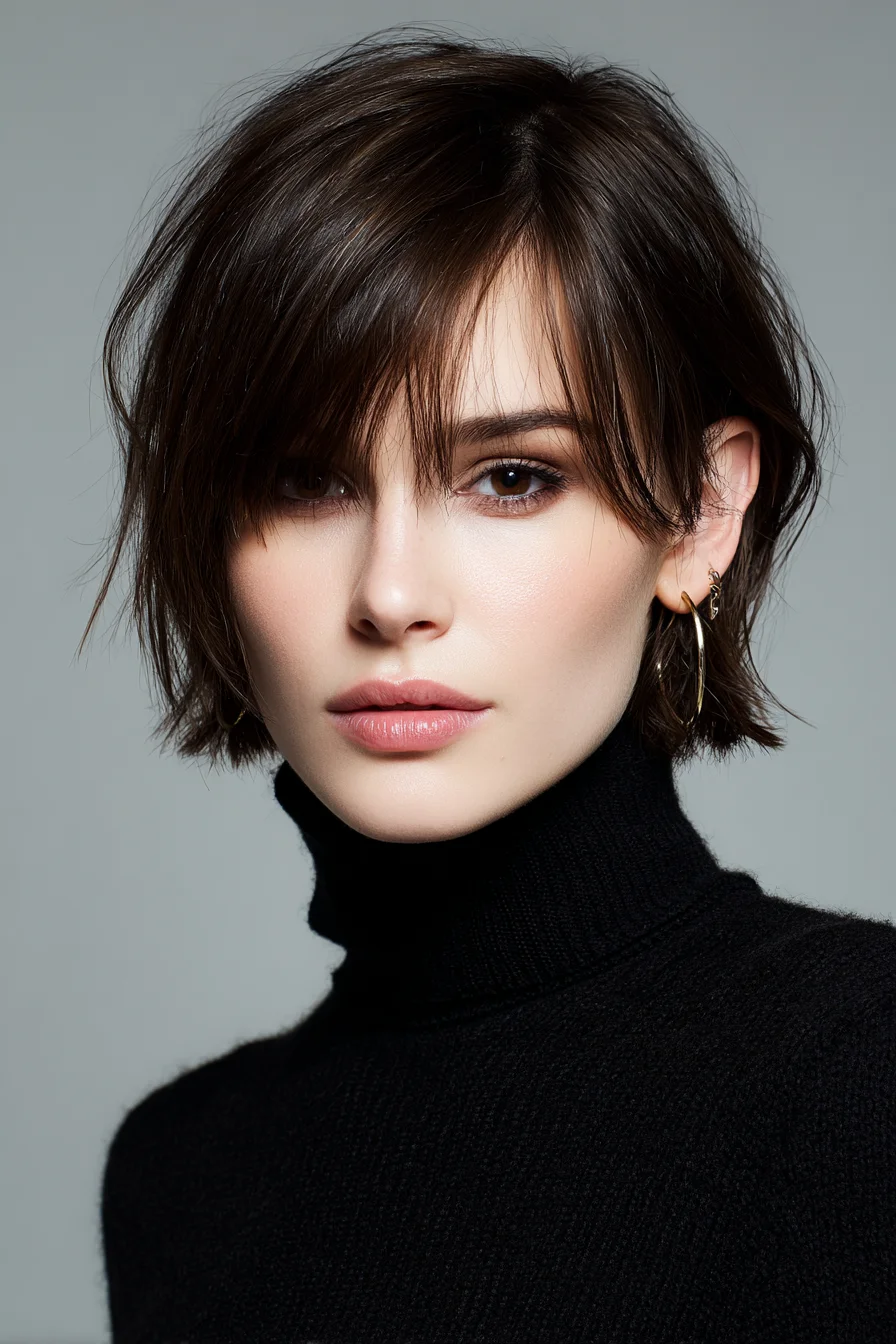 Textured Short Bob with Wispy Curtain Bangs