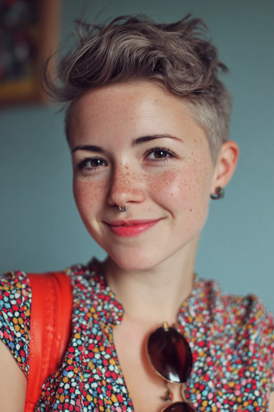 Textured Short Pixie with Wavy Top and Tapered Sides