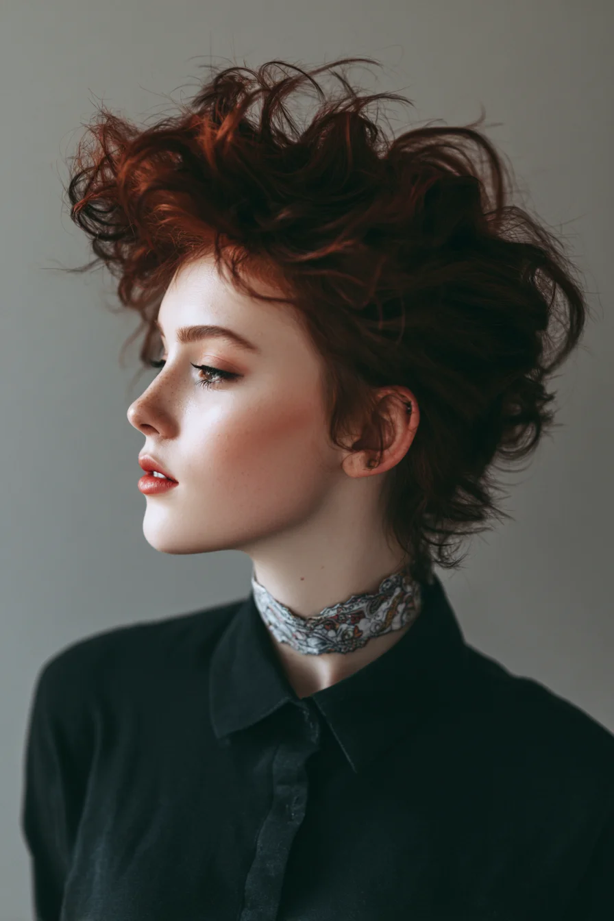 Textured Tousled Pixie — Short Layered Red Hair with Voluminous Top