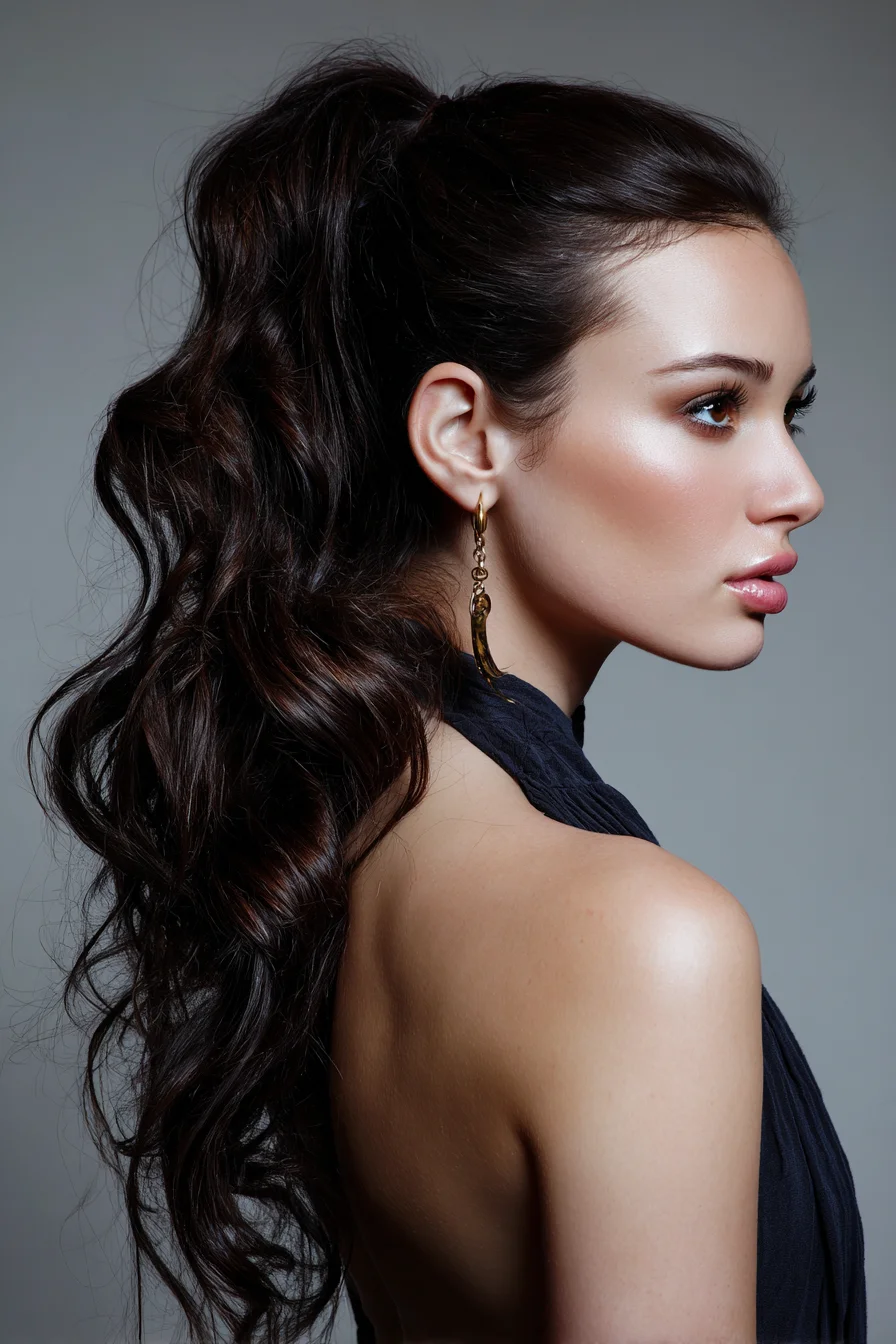 Textured Voluminous High Ponytail with Loose Waves