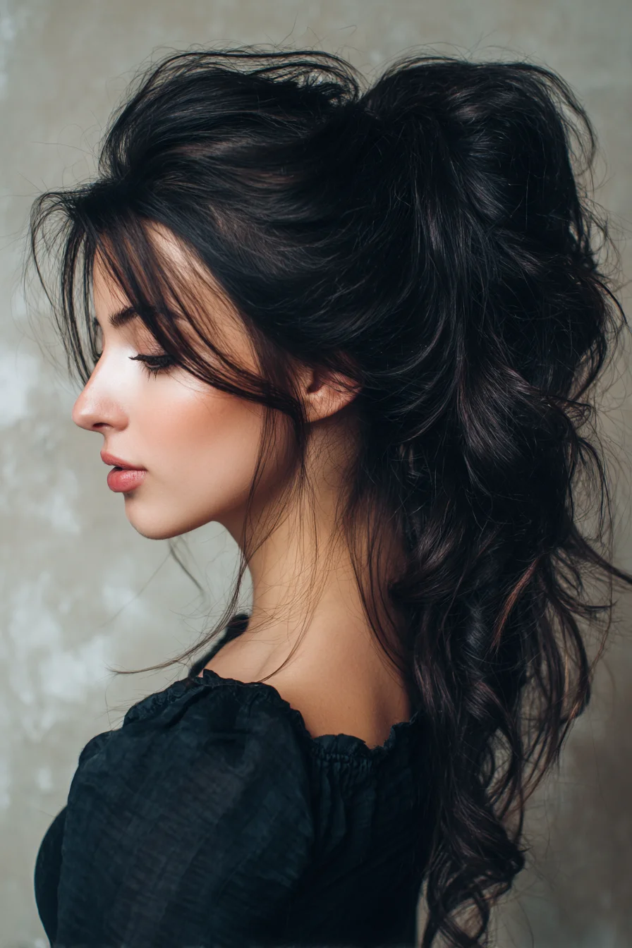 Textured Voluminous Messy Ponytail with Face‑Framing Pieces