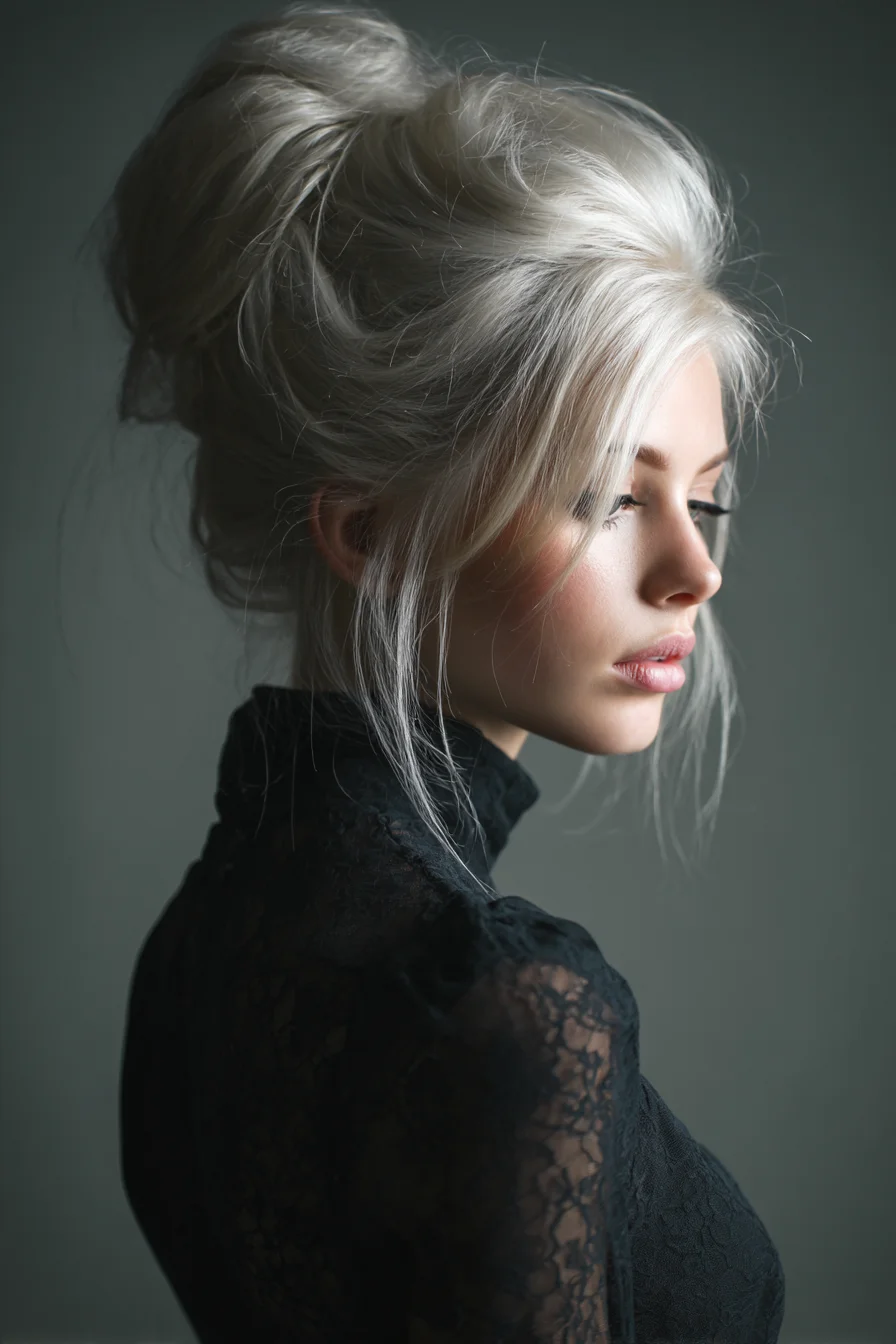 Textured Voluminous Messy Updo with Face‑Framing Pieces