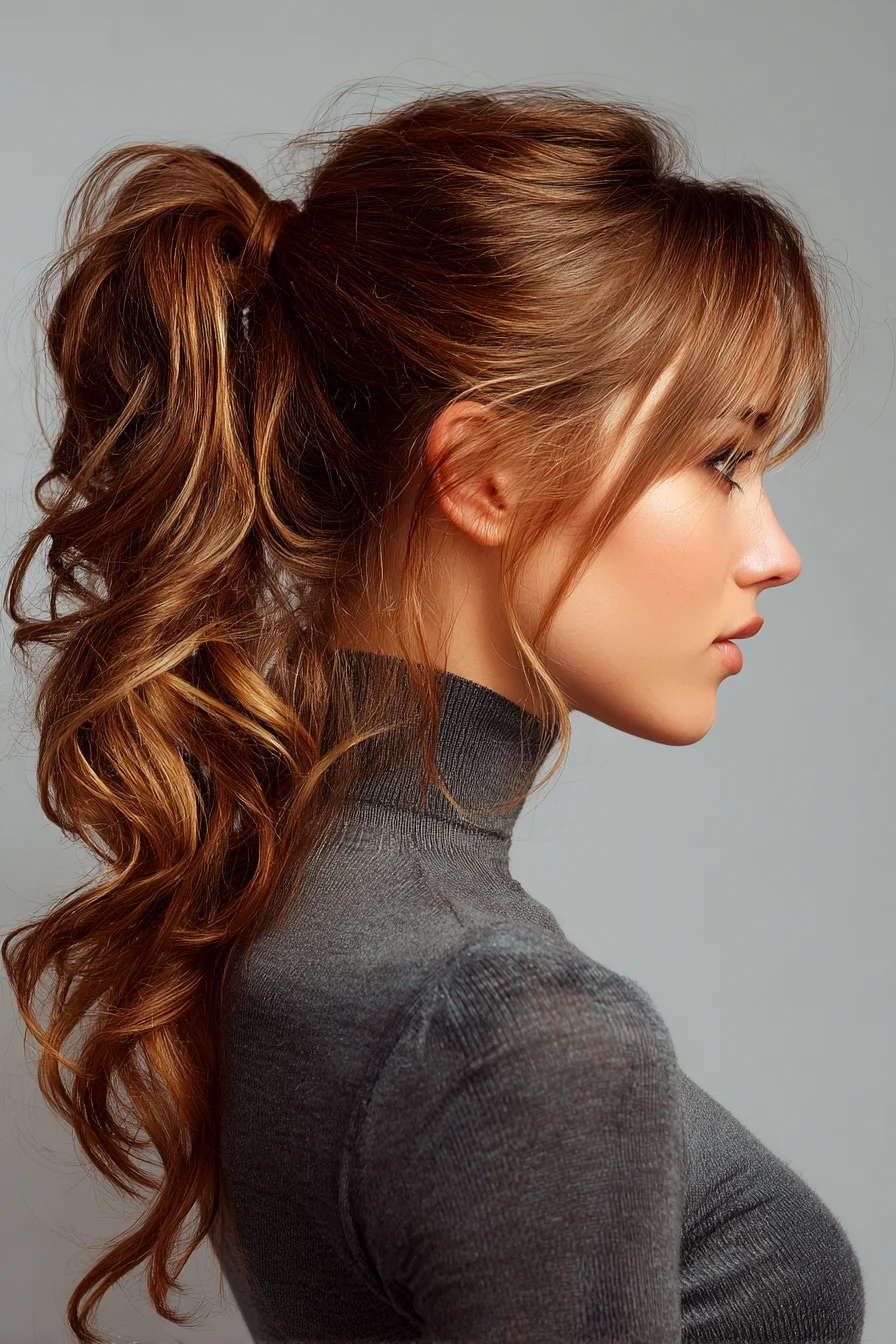 Textured Voluminous Ponytail with Curtain Bangs
