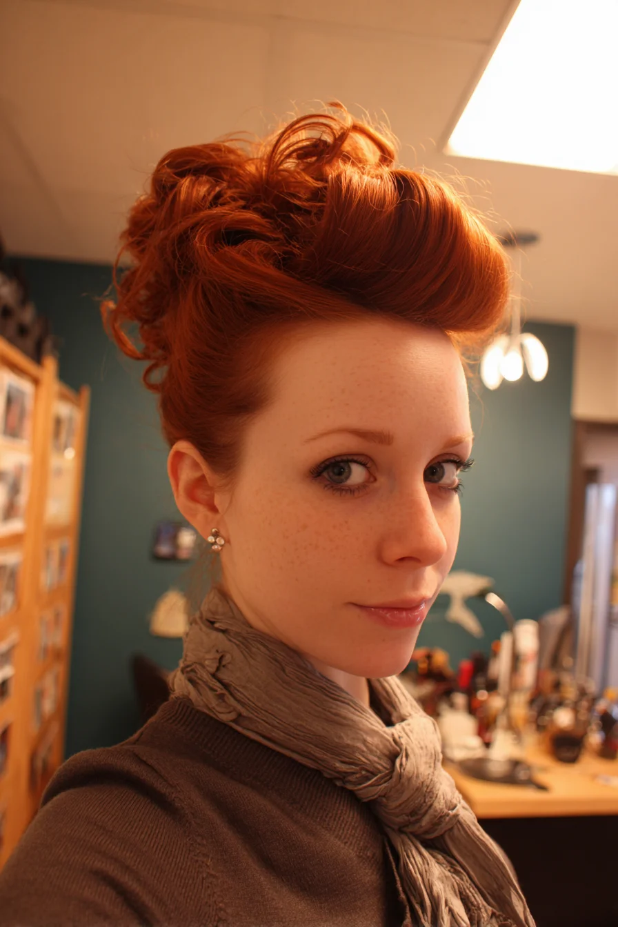 Voluminous Textured Pouf Updo — Vintage-Inspired Curly/Wavy Updo