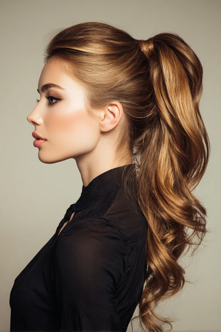Voluminous Wrapped High Ponytail with Loose Waves