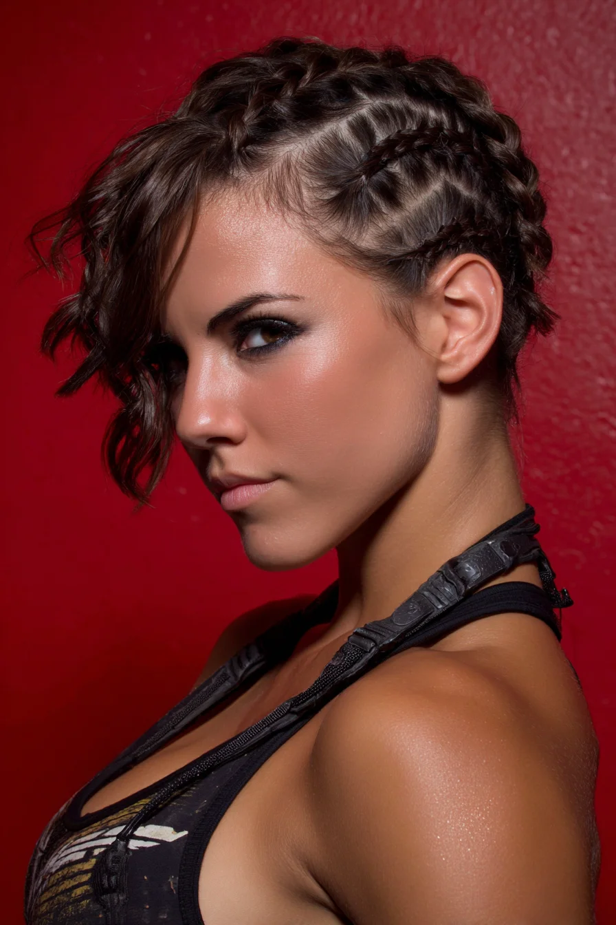Asymmetric Cornrows with Textured Curled Fringe