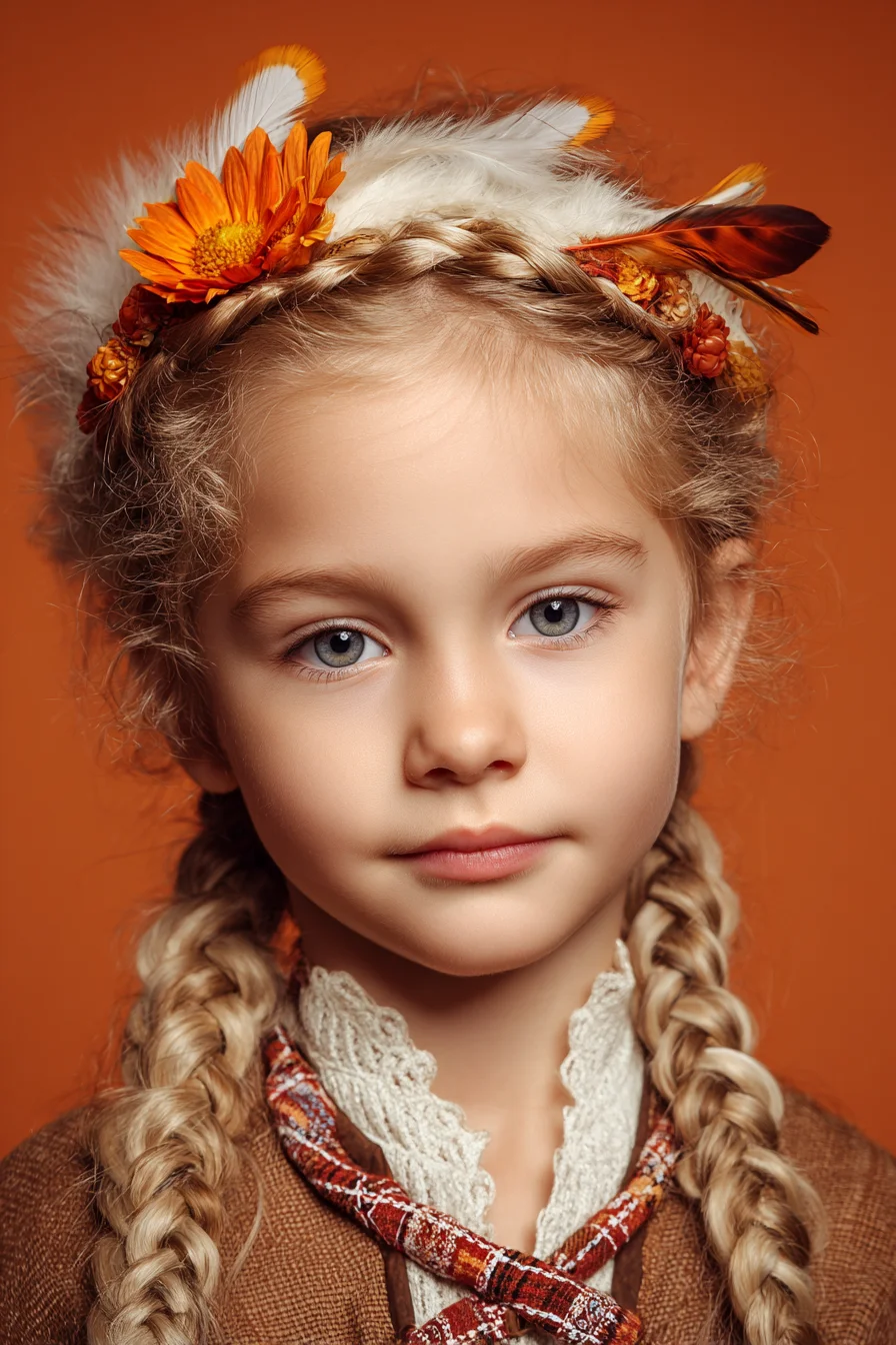 Boho Crown Accent with Double Dutch Braids and Floral Headpiece