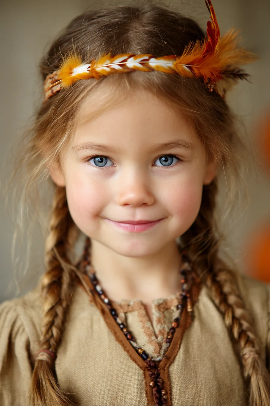 Boho Double Braids with Feather Headband — Child-Friendly Textured Pigtails