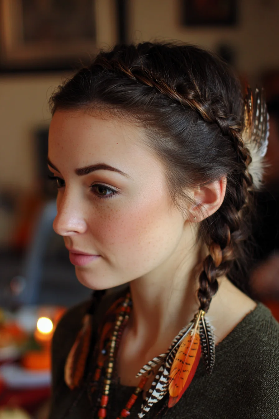 Boho Double Dutch Braids with Feather Accents
