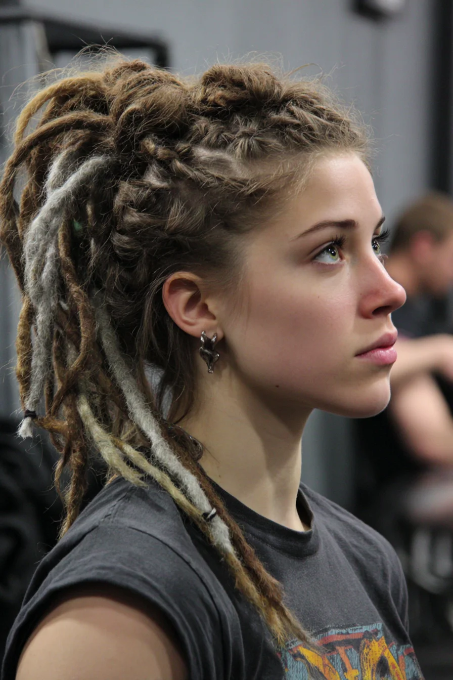 Braided Cornrow High Pony with Textured Dreadlocks