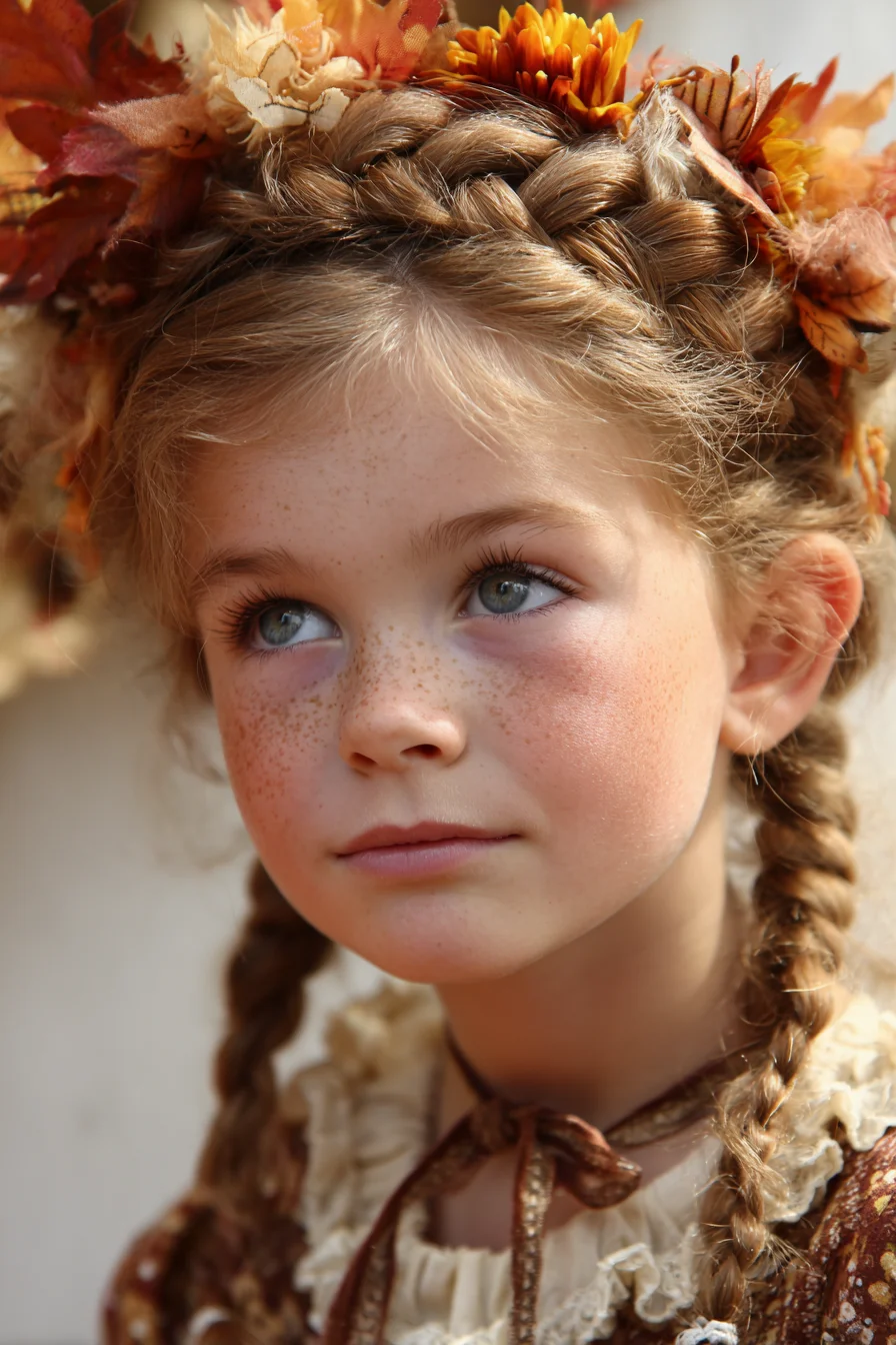 Braided Crown with Double Side Braids and Floral Halo