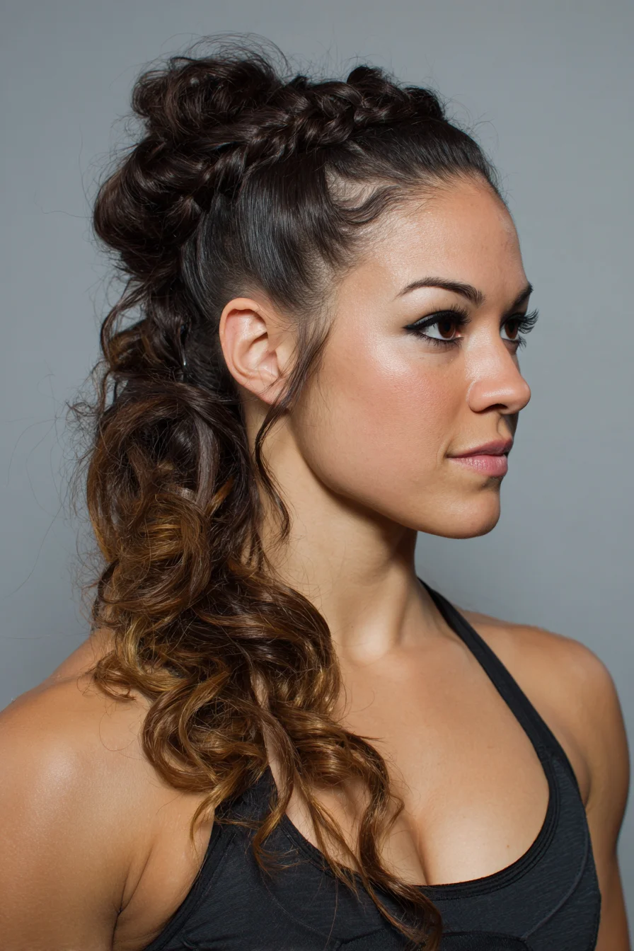 Braided Half‑Up High Ponytail with Textured Loose Curls