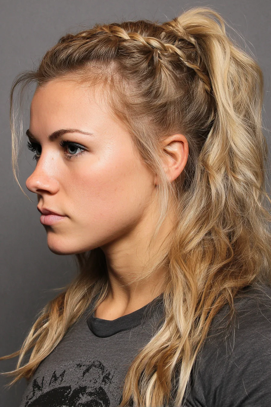 Braided High Ponytail with Textured Waves