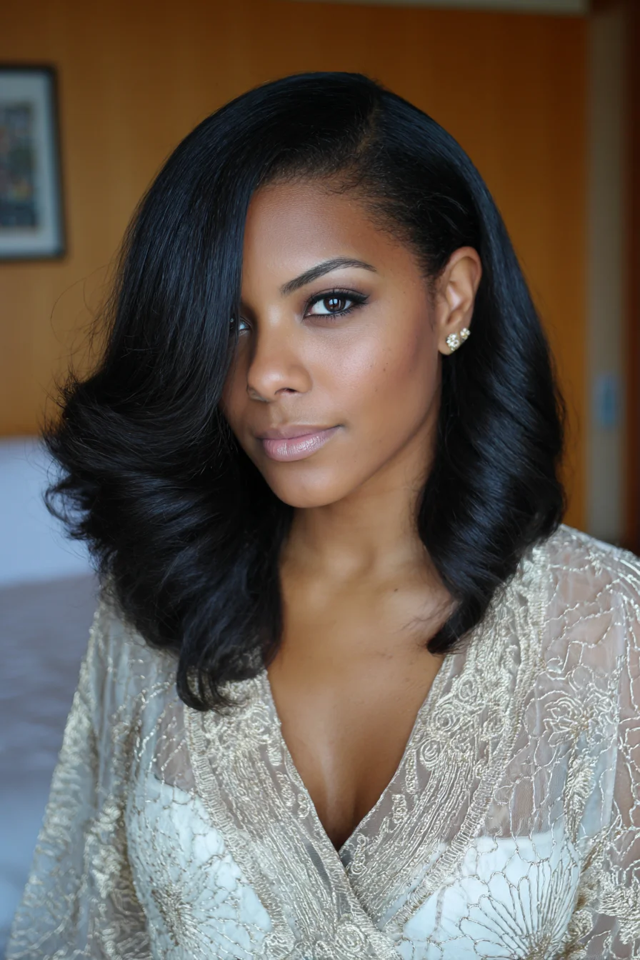 Classic Voluminous Side‑Swept Blowout with Soft Waves