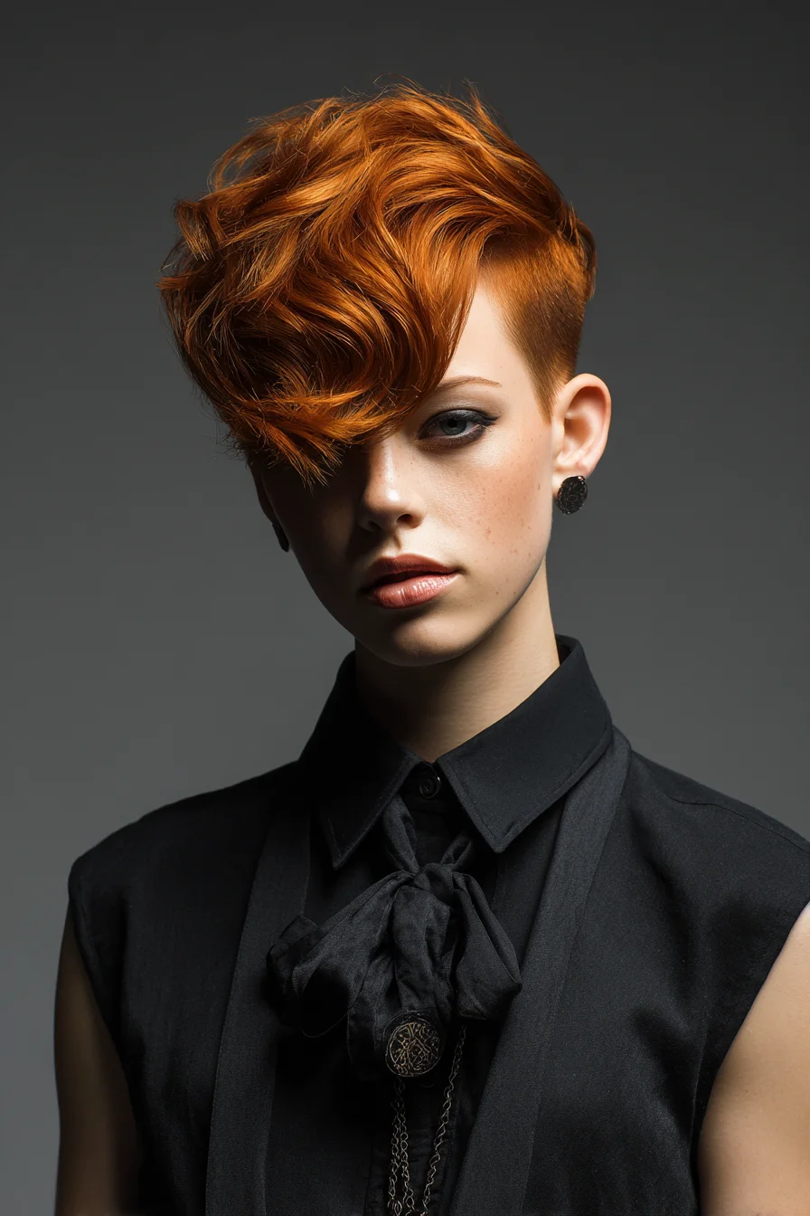 Copper Asymmetrical Textured Pixie with Undercut