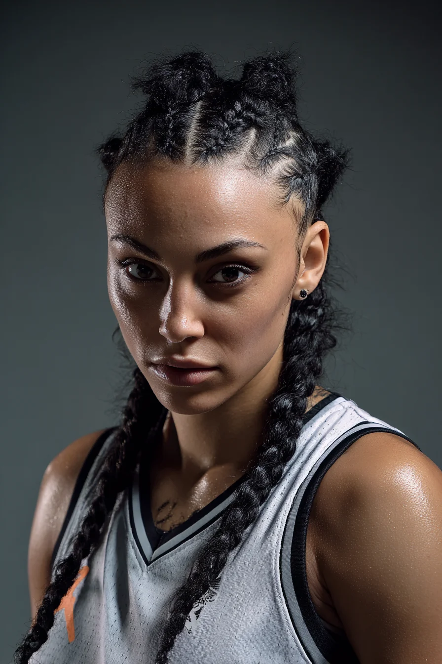 Cornrow Boxer Braids with Mini Bantu Knots — Sporty Protective Style