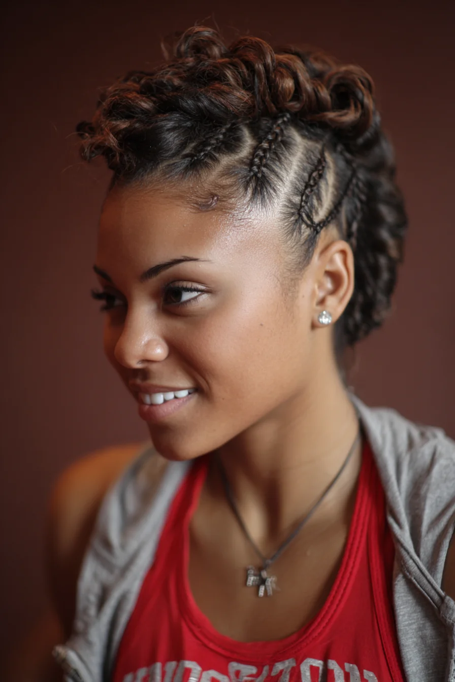 Cornrow Side Braids with Curled Fauxhawk — Braided Mohawk Style
