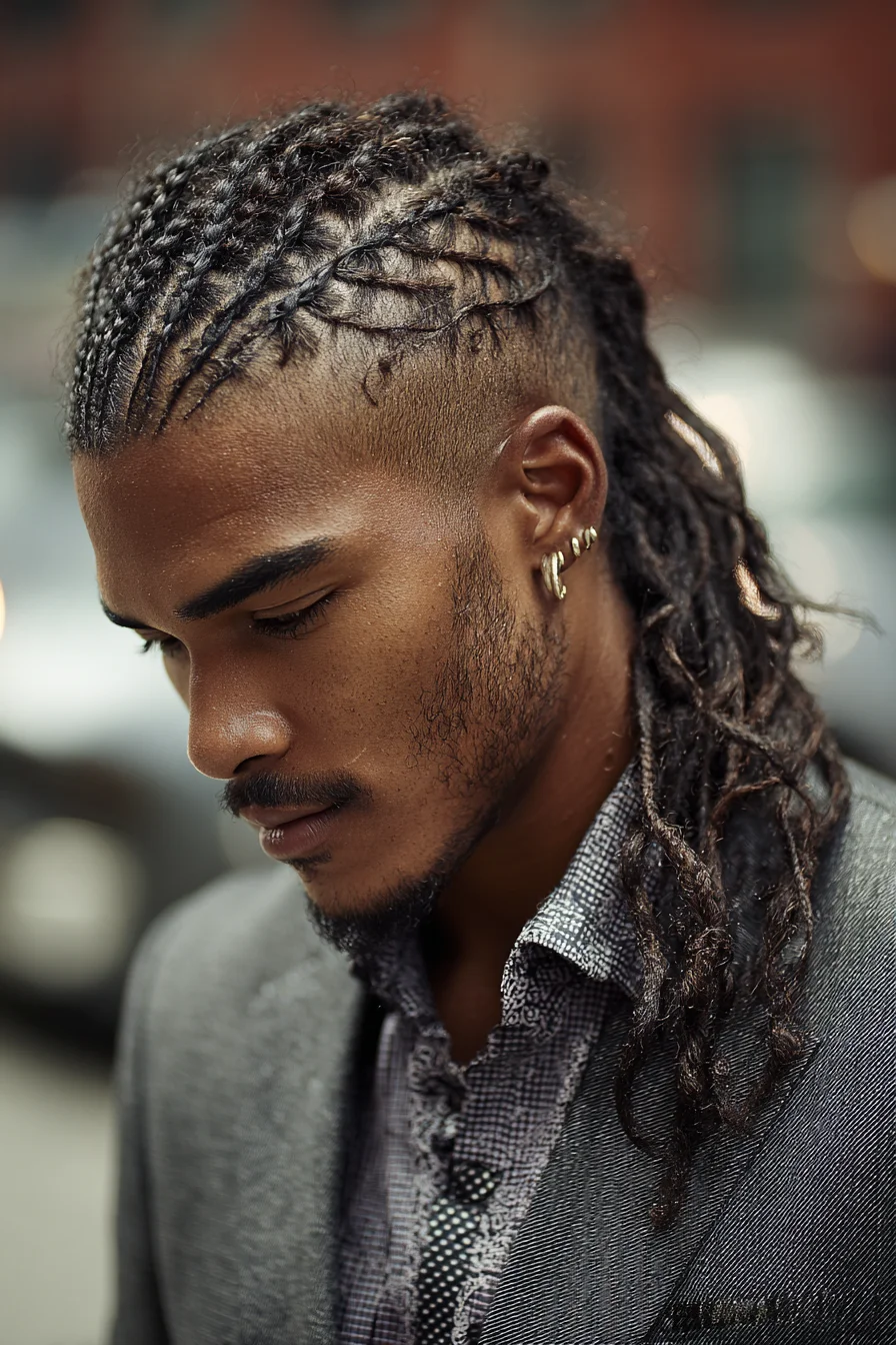 Cornrowed Top into Loose Twisted Back with Low Skin Fade