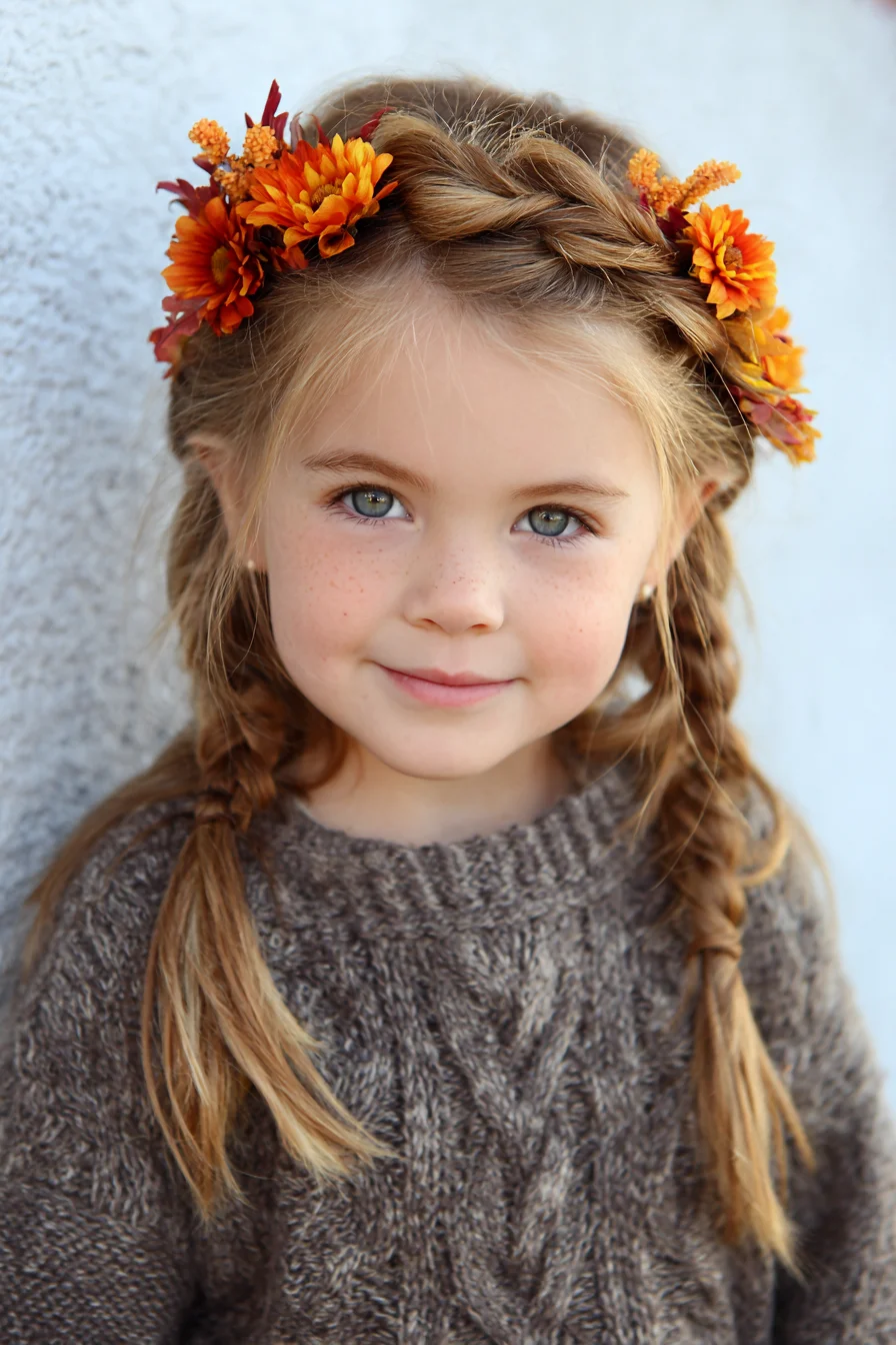 Crown Twist with Double Side Braids and Floral Accents