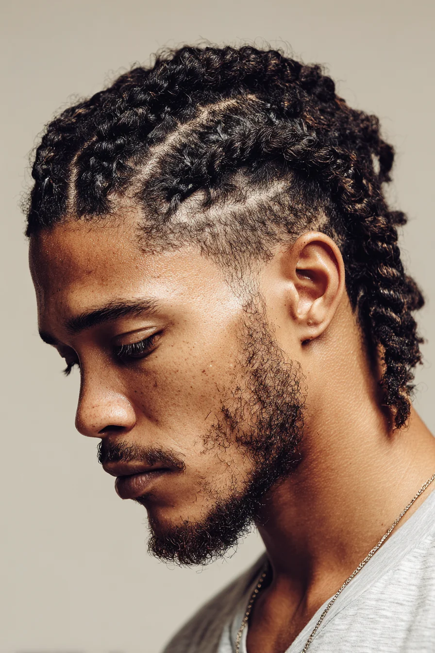 Defined Two-Row Cornrows with Twisted Ends — Textured Hair Styling
