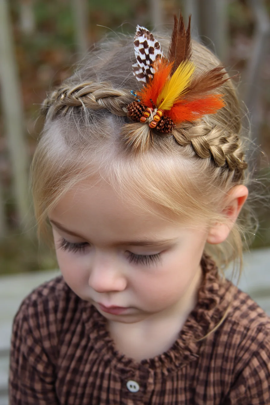 Double Crown Braids with Feather Accent — Ideal for Fine to Medium Straight Hair