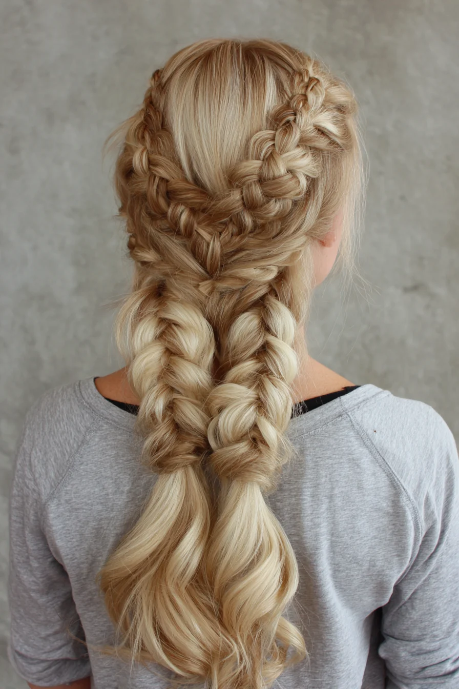Double Dutch Braids into Chunky Braided Ponytails