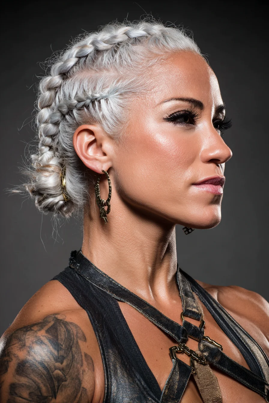Double Dutch Braids into Low Braided Bun — Platinum Short–Medium Hair