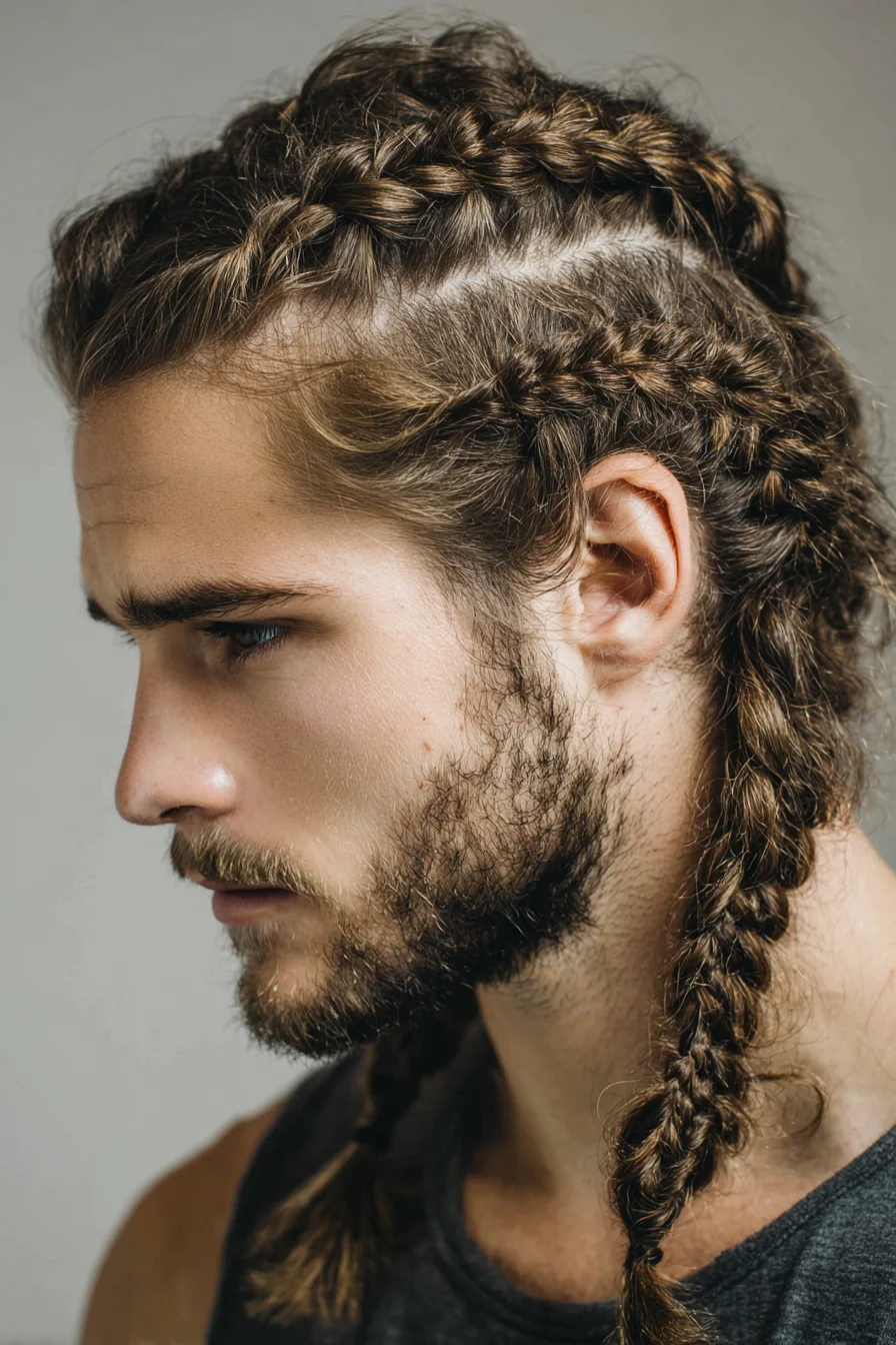 Double Dutch Cornrows into Long Braids — Men’s Textured Long-Hair Style