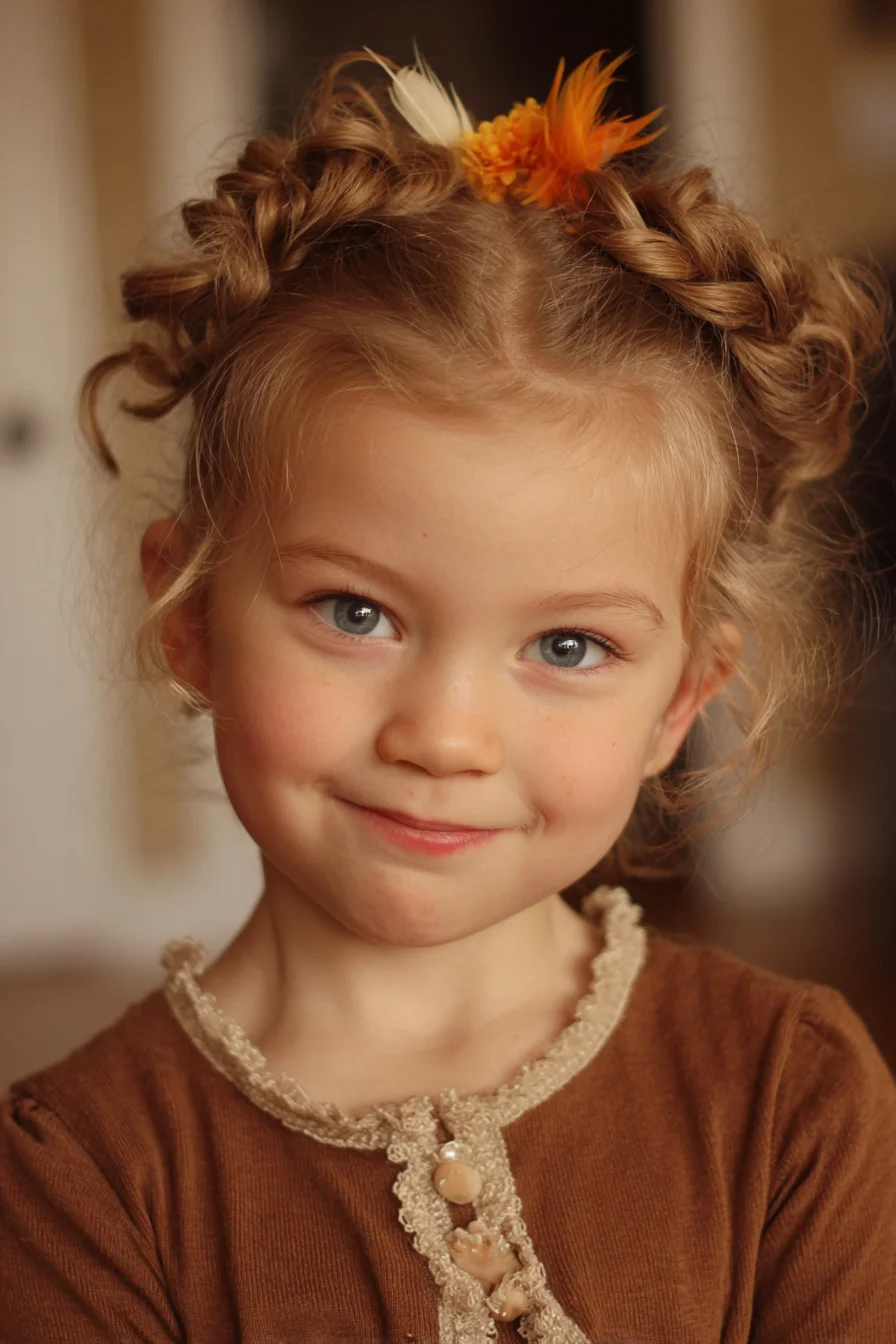 Double Dutch Crown Braids with Soft Tendrils and Floral Accent