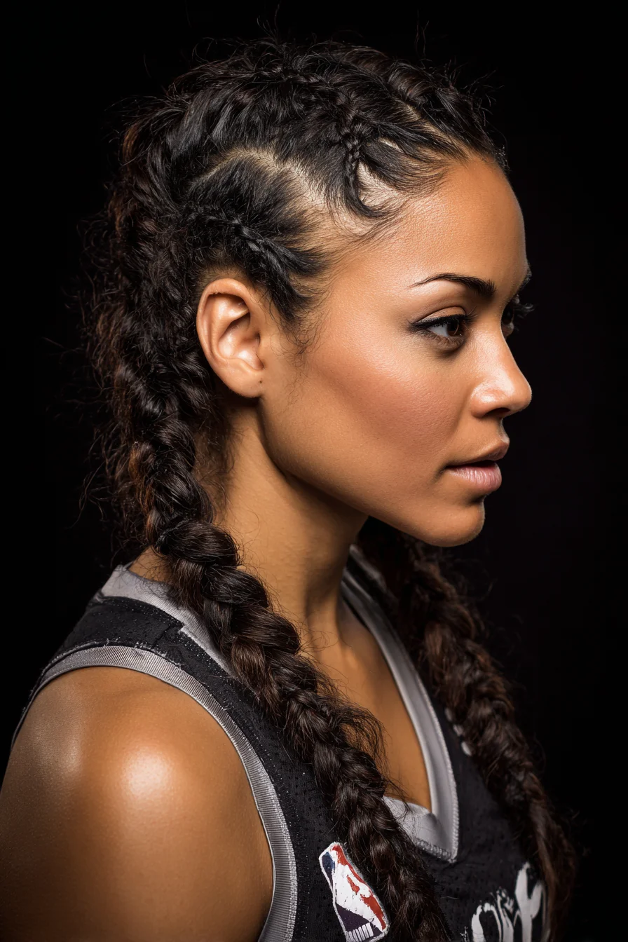 Double French Cornrows into Full-Length Braids — Sleek Sporty Braided Style