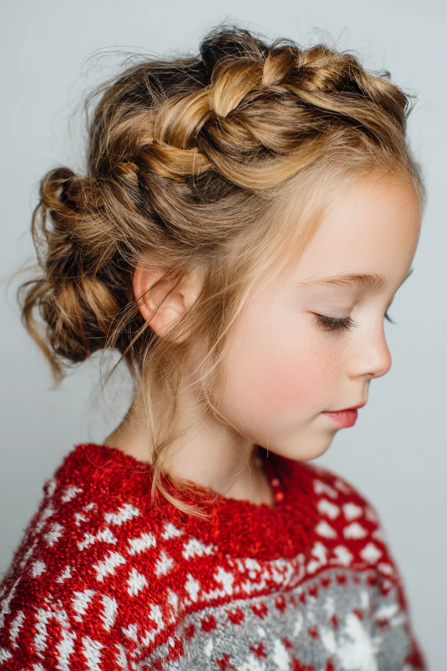 Dutch Crown Braid into Low Messy Bun — Braided Crown Updo for Medium–Long Hair