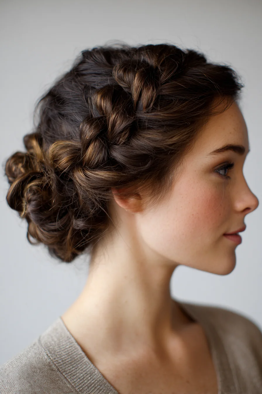 Dutch Crown Braid into Textured Low Braided Bun — Romantic Braided Updo