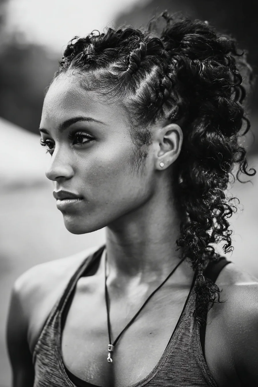 Feed-In Cornrow Mohawk with Curly Low Ponytail — Textured/Natural Hair